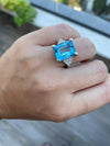 12x10mm Emerald Cut Fancy Blue Topaz Ring