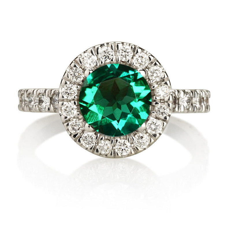 Halo Green Emerald Engagement Ring