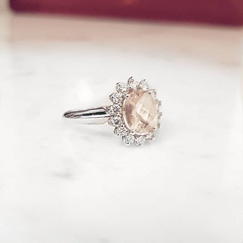 Oval Peach Morganite and Diamond Engagement Ring
