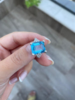 12x10mm Emerald Cut Fancy Blue Topaz Fashion Ring