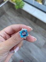 12x10mm Emerald Cut Fancy Blue Topaz statement Ring