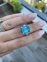 12x10mm Emerald Cut Fancy Blue Topaz promise Ring