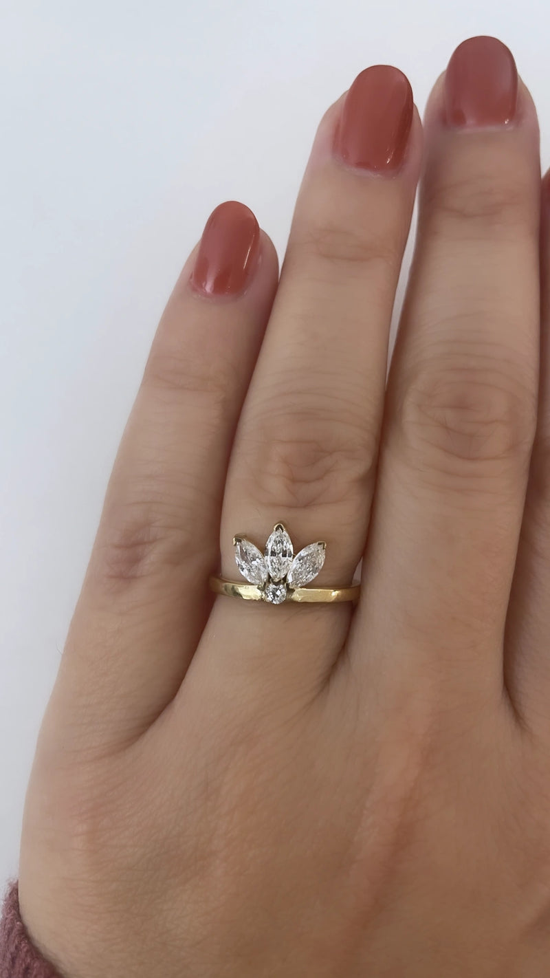 Nature Inspired Anniversary Ring, Women Marquise Diamond Ring, Diamond Stacking Ring, Diamond Lotus Engagement Fashion gold Ring, Promise Dainty Ring