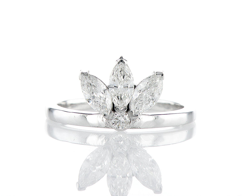 Women Marquise Diamond Lotus Engagement Gold Ring