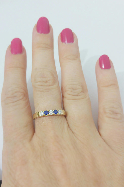  Diamond and Blue Sapphire Band - Anniversary Ring