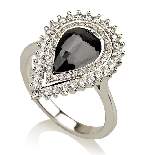 Pear Shape Black Diamond Halo Ring