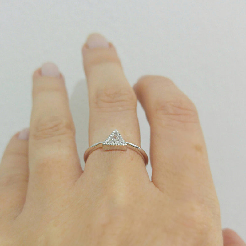 Dainty Triangle Diamond Solitaire Ring