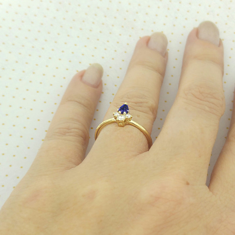 Sapphire Pear Shaped Engagement Diamond Ring