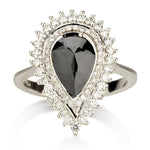 Pear Shape Black Diamond Halo Engagement Ring