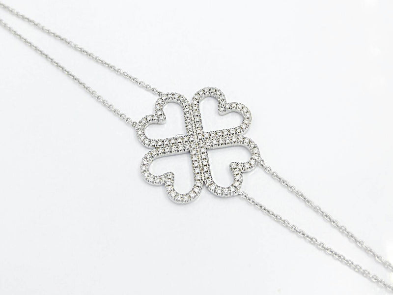 Diamond Heart-Shaped Four Leaf Clover Necklace Bracelet