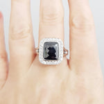 Rose Cut Black Diamond Halo Engagement Ring