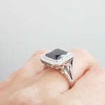 Rose Cut Black Diamond Halo Engagement Ring