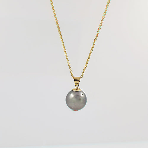 14K Gold Silver Grey Single Pearl Necklace