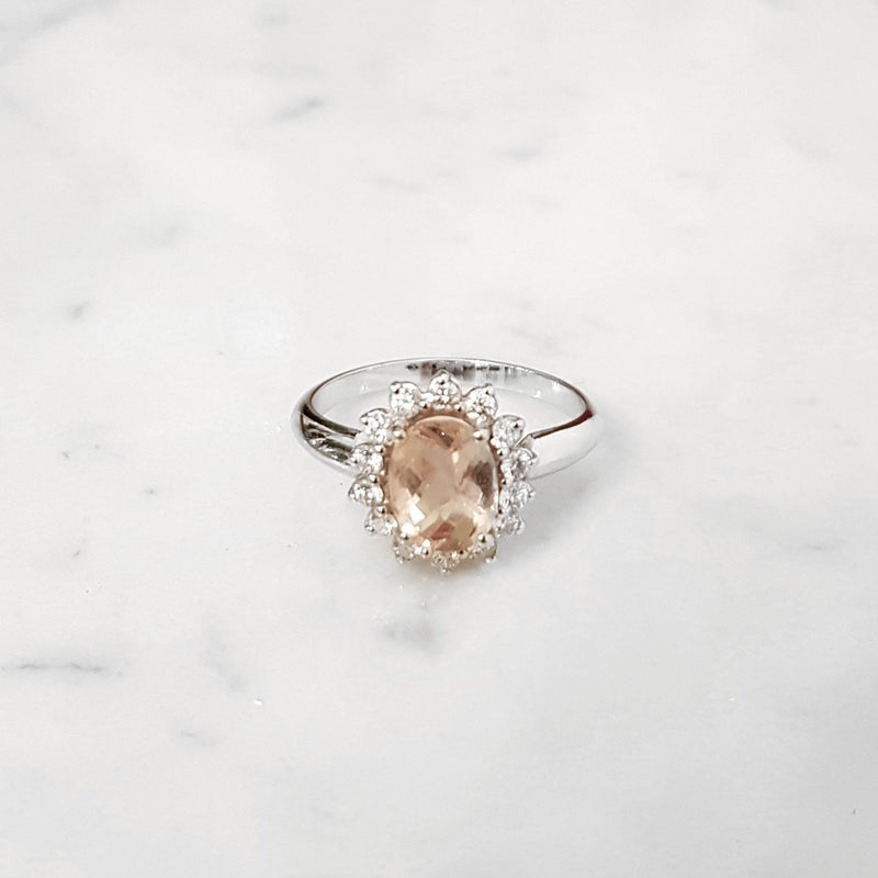 Oval Peach Morganite and Diamond Engagement Ring