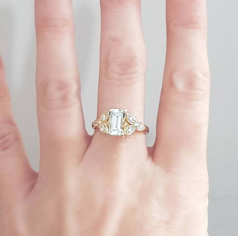Aquamarine Emerald Cut Engagement Ring