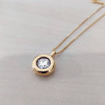 Cubic Zircon Dangling Necklace - Gold Filled Solitaire Pendant Necklace