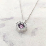 Dangling Halo Heart Necklace - Pink CZ Sterling Silver Necklace