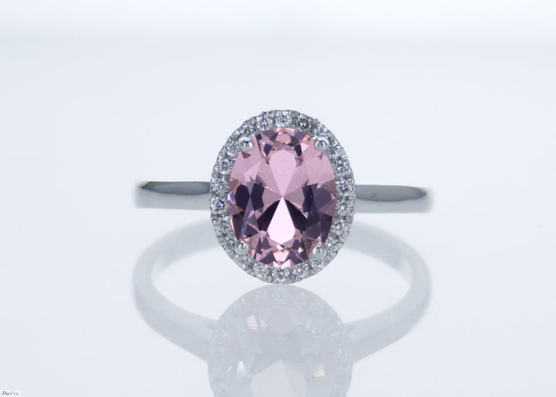 Halo Oval Shape Morganite and Diamond Wedding Ring